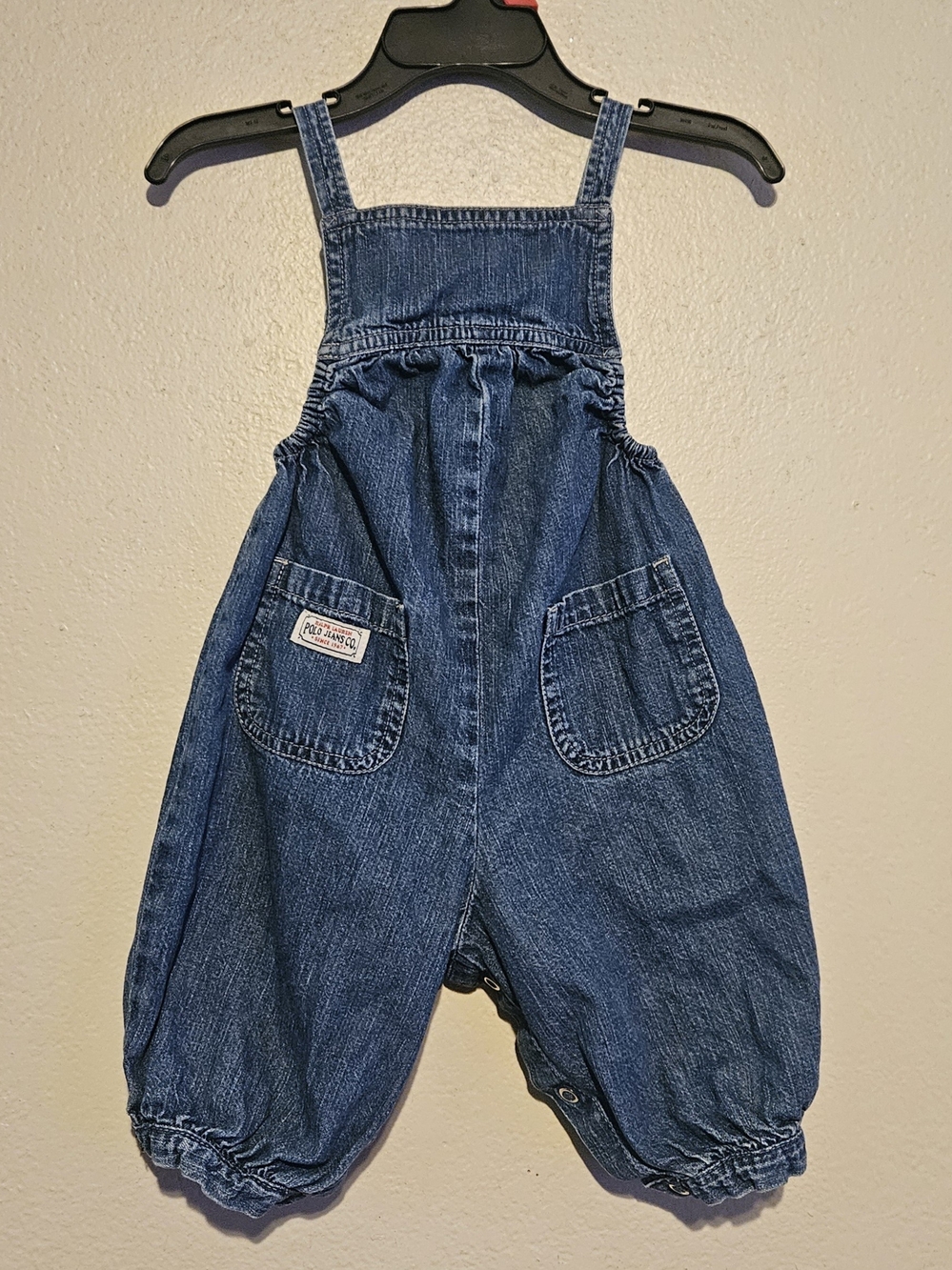 Ralph Lauren Denim Overall Romper - Blue - 6-12 Months- POLO JEANS CO.